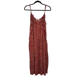 Natural Life Orange Floral Maxi Dress Women’s XL Boho Rayon Sundress Adjustable
